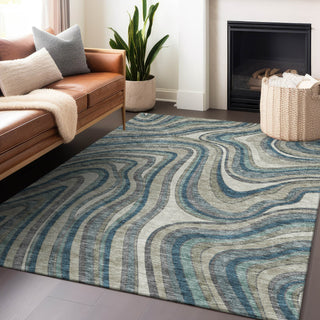 Piper Looms Mayfield Swirls AMF756 Teal Machine Washable Area Rug Lifestyle Image Feature