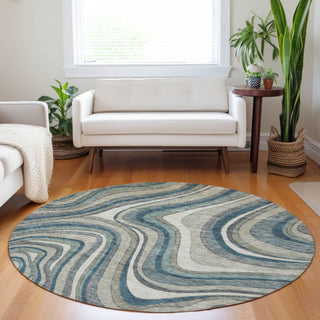 Piper Looms Mayfield Swirls AMF756 Teal Machine Washable Area Rug Round Lifestyle Image Feature