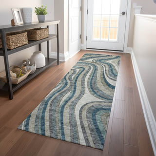 Piper Looms Mayfield Swirls AMF756 Teal Machine Washable Area Rug Runner Lifestyle Image Feature