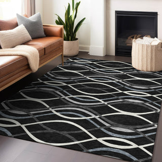 Piper Looms Mayfield Waves AMF757 Black Machine Washable Area Rug Lifestyle Image Feature