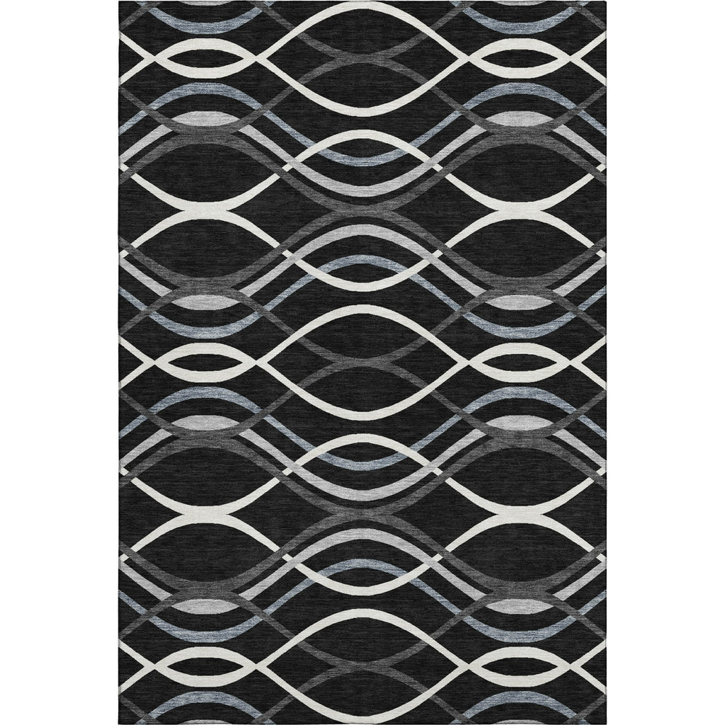 Piper Looms Mayfield Waves AMF757 Black Machine Washable Area Rug main image