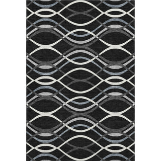 Piper Looms Mayfield Waves AMF757 Black Machine Washable Area Rug main image