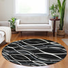 Piper Looms Mayfield Waves AMF757 Black Machine Washable Area Rug Round Lifestyle Image Feature