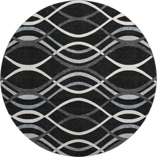 Piper Looms Mayfield Waves AMF757 Black Machine Washable Area Rug Round Main Image