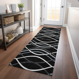 Piper Looms Mayfield Waves AMF757 Black Machine Washable Area Rug Runner Lifestyle Image Feature