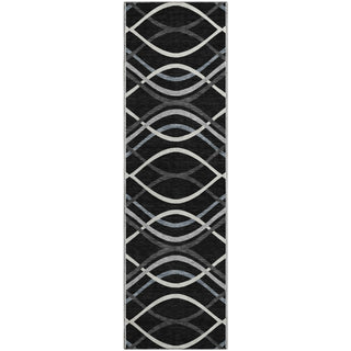Piper Looms Mayfield Waves AMF757 Black Machine Washable Area Rug Runner Main Image