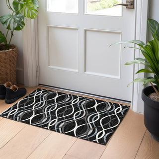 Piper Looms Mayfield Waves AMF757 Black Machine Washable Area Rug Scatter Lifestyle Image Feature