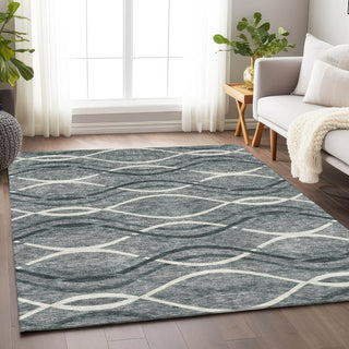 Piper Looms Mayfield Waves AMF757 Gray Machine Washable Area Rug Lifestyle Image Feature