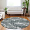Piper Looms Mayfield Waves AMF757 Gray Machine Washable Area Rug Round Lifestyle Image Feature