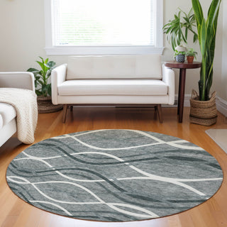 Piper Looms Mayfield Waves AMF757 Gray Machine Washable Area Rug Round Lifestyle Image Feature