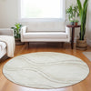 Piper Looms Mayfield Waves AMF757 Ivory Machine Washable Area Rug Round Lifestyle Image Feature