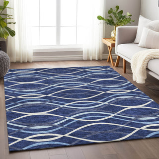 Piper Looms Mayfield Waves AMF757 Navy Machine Washable Area Rug Lifestyle Image Feature