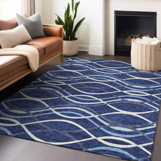 Piper Looms Mayfield Waves AMF757 Navy Machine Washable Area Rug Lifestyle Image Feature