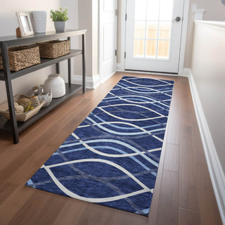 Piper Looms Mayfield Waves AMF757 Navy Machine Washable Area Rug Runner Lifestyle Image Feature