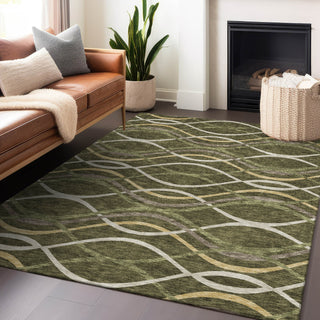 Piper Looms Mayfield Waves AMF757 Olive Machine Washable Area Rug Lifestyle Image Feature