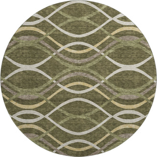 Piper Looms Mayfield Waves AMF757 Olive Machine Washable Area Rug Round Main Image
