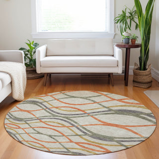 Piper Looms Mayfield Waves AMF757 Orange Machine Washable Area Rug Round Lifestyle Image Feature