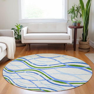 Piper Looms Mayfield Waves AMF757 Sky Machine Washable Area Rug Round Lifestyle Image Feature