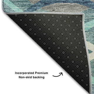 Piper Looms Mayfield Waves AMF757 Teal Machine Washable Area Rug Backing Image