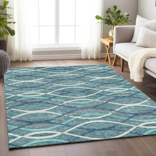 Piper Looms Mayfield Waves AMF757 Teal Machine Washable Area Rug Lifestyle Image Feature