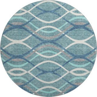 Piper Looms Mayfield Waves AMF757 Teal Machine Washable Area Rug Round Main Image