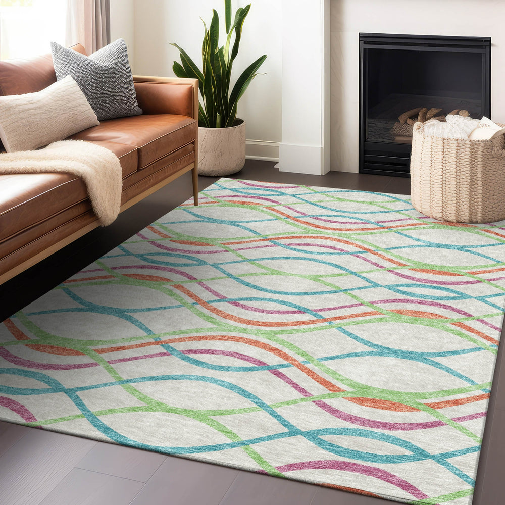 Piper Looms Mayfield Waves AMF757 White Machine Washable Area Rug Lifestyle Image Feature