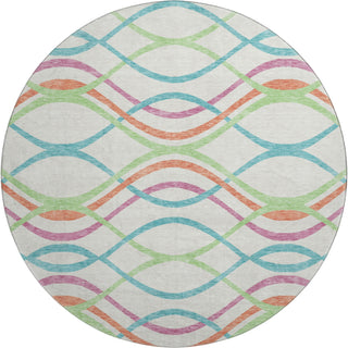 Piper Looms Mayfield Waves AMF757 White Machine Washable Area Rug Round Main Image
