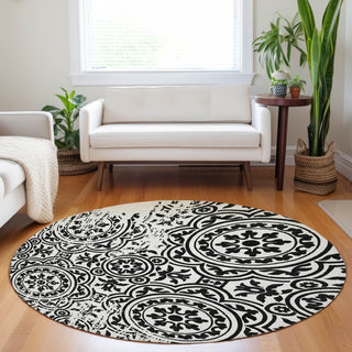 Piper Looms Mayfield Medallions AMF758 Black Machine Washable Area Rug Round Lifestyle Image Feature
