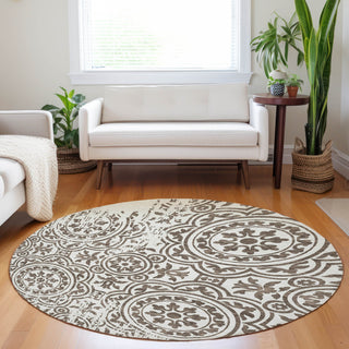 Piper Looms Mayfield Medallions AMF758 Chocolate Machine Washable Area Rug Round Lifestyle Image Feature