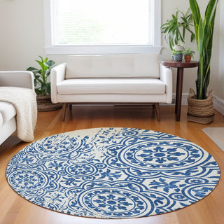 Piper Looms Mayfield Medallions AMF758 Navy Machine Washable Area Rug Round Lifestyle Image Feature