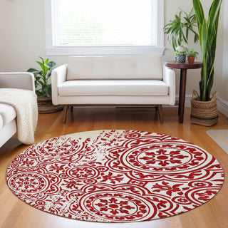 Piper Looms Mayfield Medallions AMF758 Red Machine Washable Area Rug Round Lifestyle Image Feature
