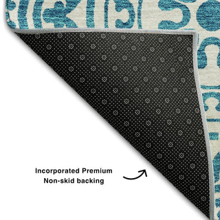 Piper Looms Mayfield Medallions AMF758 Teal Machine Washable Area Rug Backing Image