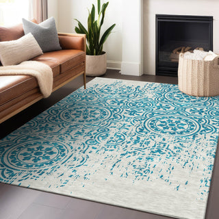 Piper Looms Mayfield Medallions AMF758 Teal Machine Washable Area Rug Lifestyle Image Feature