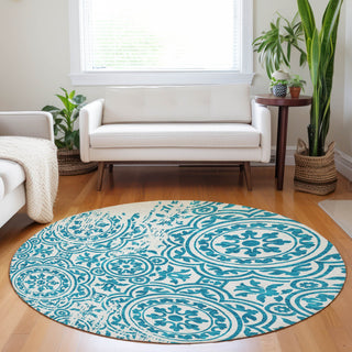Piper Looms Mayfield Medallions AMF758 Teal Machine Washable Area Rug Round Lifestyle Image Feature