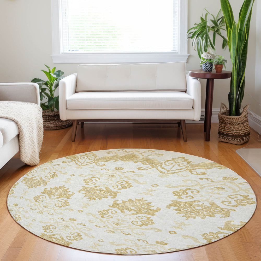 Piper Looms Mayfield Vintage AMF759 Gold Machine Washable Area Rug Round Lifestyle Image Feature