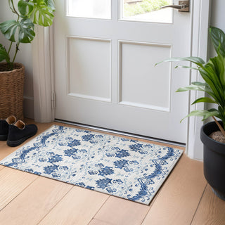 Piper Looms Mayfield Vintage AMF759 Navy Machine Washable Area Rug Scatter Lifestyle Image Feature