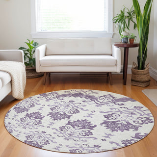 Piper Looms Mayfield Vintage AMF759 Purple Machine Washable Area Rug Round Lifestyle Image Feature