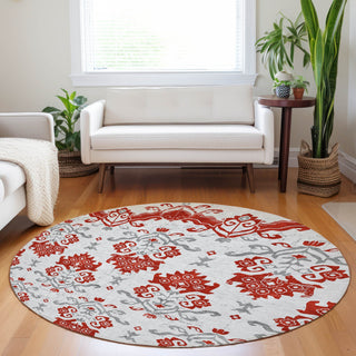 Piper Looms Mayfield Vintage AMF759 Red Machine Washable Area Rug Round Lifestyle Image Feature