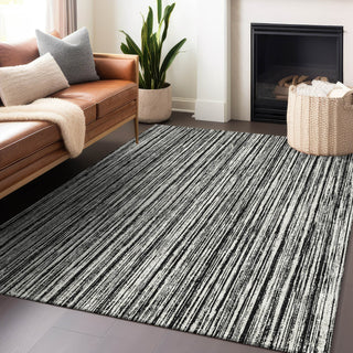 Piper Looms Mayfield Stripes AMF760 Black Machine Washable Area Rug Lifestyle Image Feature