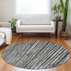 Piper Looms Mayfield Stripes AMF760 Black Machine Washable Area Rug Round Lifestyle Image Feature