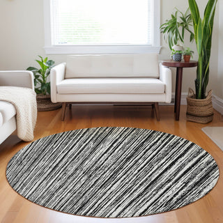 Piper Looms Mayfield Stripes AMF760 Black Machine Washable Area Rug Round Lifestyle Image Feature