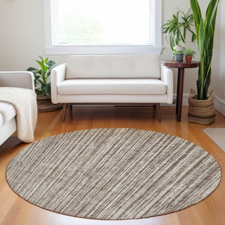 Piper Looms Mayfield Stripes AMF760 Brown Machine Washable Area Rug Round Lifestyle Image Feature
