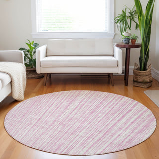 Piper Looms Mayfield Stripes AMF760 Pink Machine Washable Area Rug Round Lifestyle Image Feature