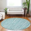 Piper Looms Mayfield Stripes AMF760 Teal Machine Washable Area Rug Round Lifestyle Image Feature