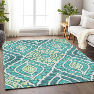 Piper Looms Mayfield Diamond AMF761 Teal Machine Washable Area Rug Lifestyle Image Feature
