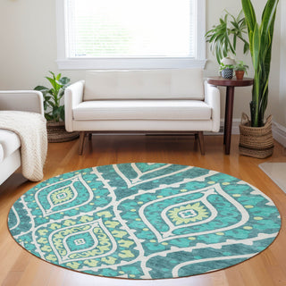 Piper Looms Mayfield Diamond AMF761 Teal Machine Washable Area Rug Round Lifestyle Image Feature