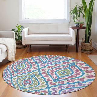Piper Looms Mayfield Diamond AMF761 White Machine Washable Area Rug Round Lifestyle Image Feature