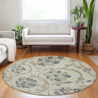 Piper Looms Mayfield Floral AMF762 Beige Machine Washable Area Rug Round Lifestyle Image Feature