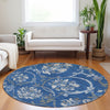 Piper Looms Mayfield Floral AMF762 Blue Machine Washable Area Rug Round Lifestyle Image Feature
