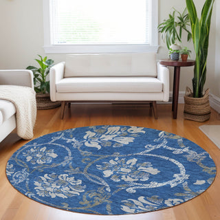 Piper Looms Mayfield Floral AMF762 Blue Machine Washable Area Rug Round Lifestyle Image Feature